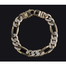 1.50 Carat Diamond Men's Figaro Link Bracelet 14k Yellow Gold 