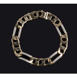 0.55 Ct Men's Figaro Link Diamond Bracelet 14k Yellow Gold 22g 