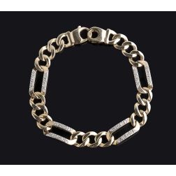  0.55 CT Men's Figaro Link Diamond Bracelet 14k Solid Yellow Gold