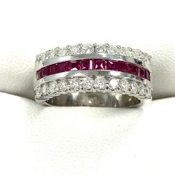 Princess Cut Ruby Diamond Anniversary Ring 14k White Gold (1.20 ctw)