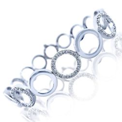 Diamond Open Circle Link Bracelet 0.90 Carat Round Cut 14k Gold