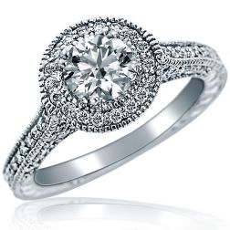 1.49 Ct Round Cut Diamond Engagement Vintage Ring 14k White Gold 