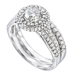 1.22 CT Round Diamond Engagement Wedding Rings Set 14k White Gold