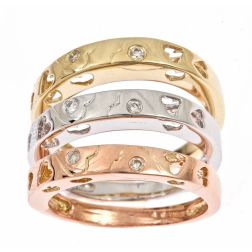 0.12ct Diamond Stackable Women's Wedding Band Tri-Color 14k Gold