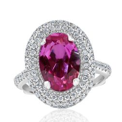 5.44 TCW GIA Purple Pink Lab Grown Sapphire Diamond Ring 14k White Gold