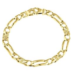 Men's Flat Cuban Figaro Link Bracelet 14k Solid Yellow Gold 8 mm