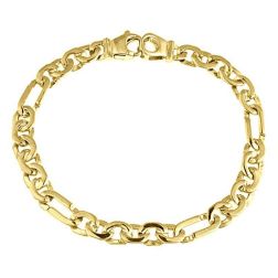 Men's Figaro Link Bracelet 14k White Gold Handmade 15.8 Gr 6.5 mm