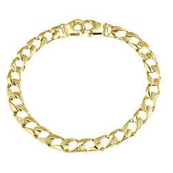 Men's Curb Cuban Nugget Link Bracelet 14k Yellow Gold 14.4 Gr 
