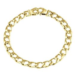 Men's Flat Cuban Link Bracelet 14k Yellow Gold Handmade 14.5 Gr 