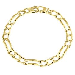 Men's Square Figaro Link Handmade Bracelet 14k Yellow Gold 14.6 Gr 6.5 mm