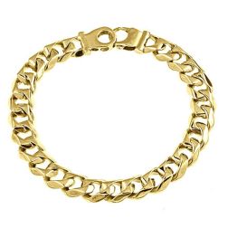 Men's Beveled Curb Link Bracelet 14k Solid Yellow Gold Handmade 42g