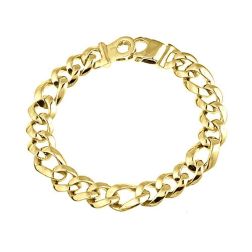 Men's Figaro Cuban Link Curb Bracelet 14k Solid Yellow Gold 46gr 