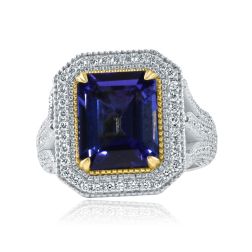GIA 4.77 CT Violet Blue Emerald Cut Tanzanite Diamond Ring 14K White Gold (5.39 ctw)