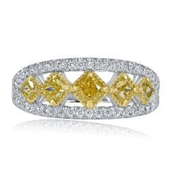 Natural Intense Yellow Cushion Diamond Wedding Band 14k Gold (1.23 ctw)